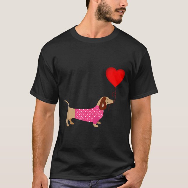Valentines Weiner Daschund Doxie In Dog Dress  T-Shirt (Front)