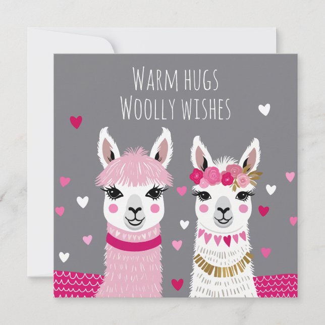 Valentines Whimsical Adorable Llamas Valentines Card (Front)