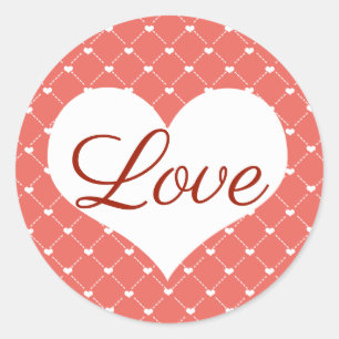 Valentine's White Hearts & Coral Pink Love Classic Round Sticker