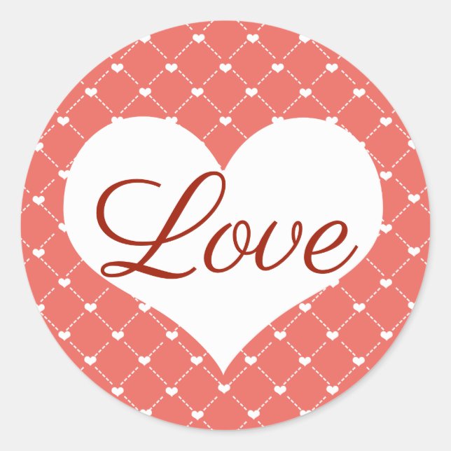 Valentine's White Hearts & Coral Pink Love Classic Round Sticker (Front)