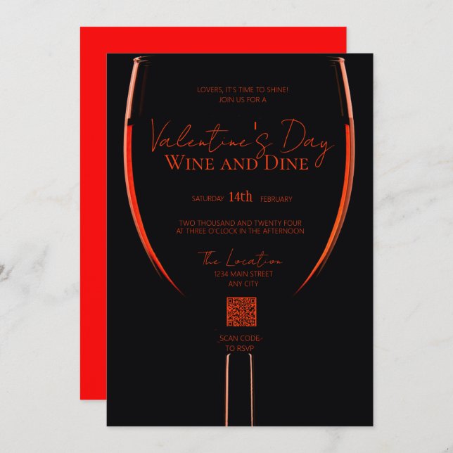 Valentine's Wine and Dine QR Code Invitation (Front/Back)