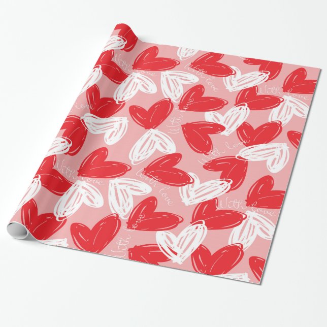 Valentine's "With Love" Hearts Wrapping Paper (Unrolled)