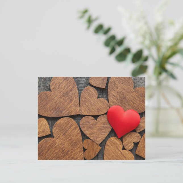 Valentine's - Wooden Heart Block Red Heart Custom Card (Standing Front)