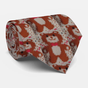 Valentines XMas Teddy Bear Large Knit Stocking Tie