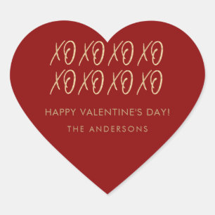 Valentine's XOXO Red Faux Gold  Heart Sticker