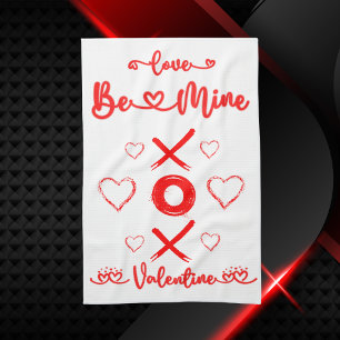 Valentine's XOXO with Hearts in Red Tea Towel