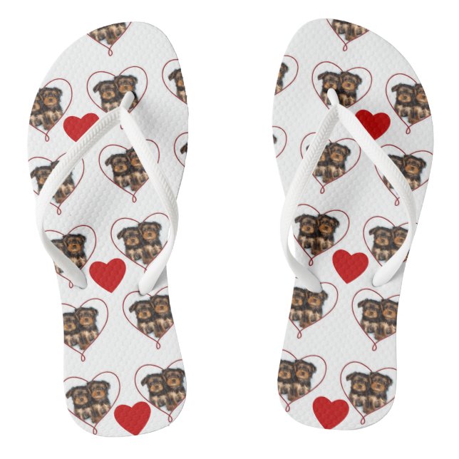 Valentines yorkie puppies flip flops (Footbed)