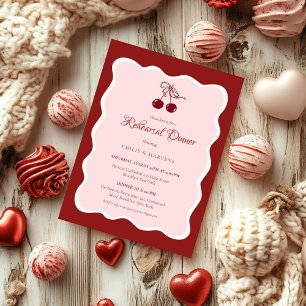 Valentne cherry velvet  Rehearsal Dinner Invitation