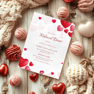 Valentne pink and red heart Rehearsal Dinner Invitation