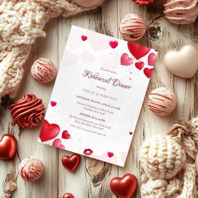 Valentne pink and red heart Rehearsal Dinner Invitation (Creator Uploaded)