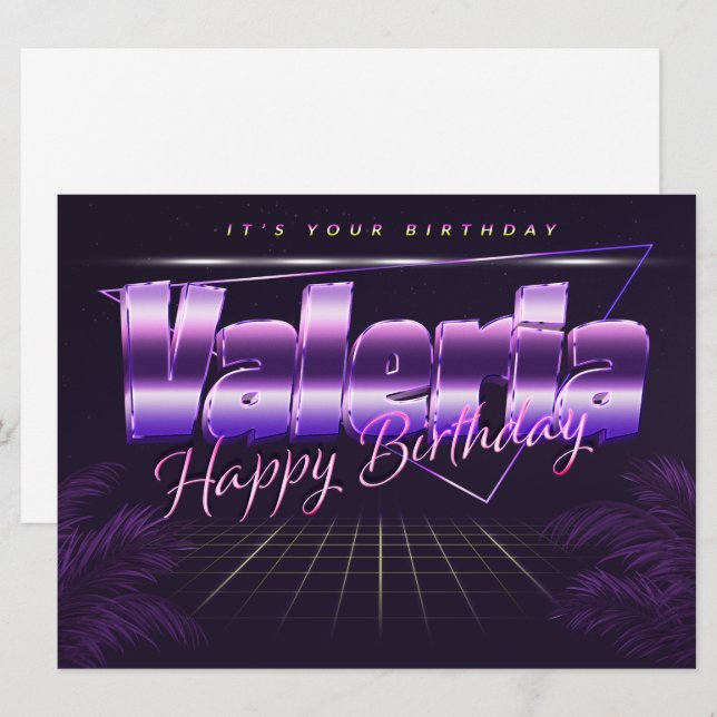 Valeria Name First Name lilac retro card birthday (Front/Back)