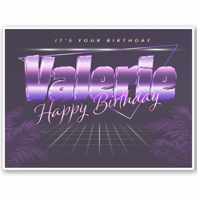 Valerie name first name lilac retro sticker birthd (Front)