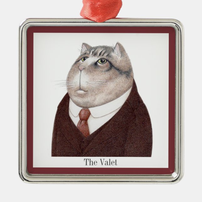 VALET CAT Premium Square Ornament + Text (Front)