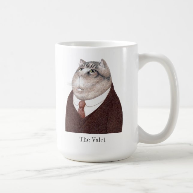 VALET CAT Tall White Mug + Text (Right)