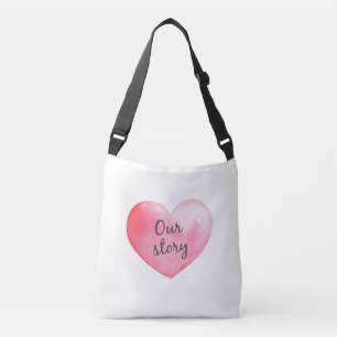 Valetine Watercolor heart with our story Crossbody Bag