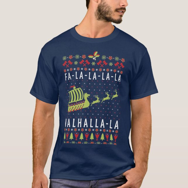 Valhallaha Ship Christmas Viking T-Shirt (Front)