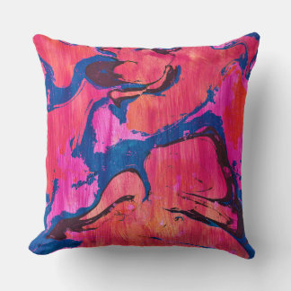 Valiant 1 Red Blue Ebru Abstract Accent Pillow