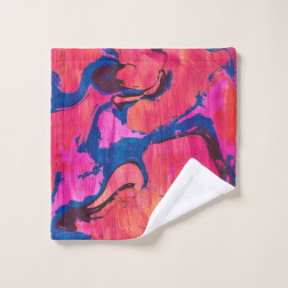 Valiant 1 Red Blue Ebru Style Abstract Bath Towel