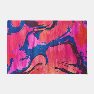 Valiant 1 Red Blue Ebru Style Abstract door Mat