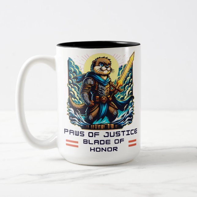 Valiant Otter Warrior with Sword Two-Tone Coffee Mug (Left)