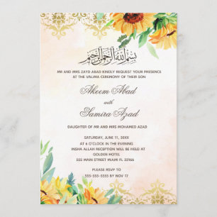Valima Ceremony Wedding Invitation Sunflowers