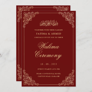 Valima Red Gold Islamic Muslim Wedding Invitation