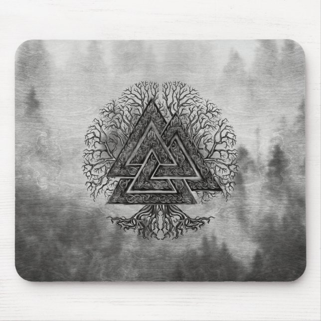 Valknut and Tree of Life Yggdrasil Mouse Mat (Front)