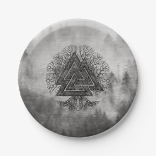 Valknut and Tree of Life Yggdrasil Paper Plate