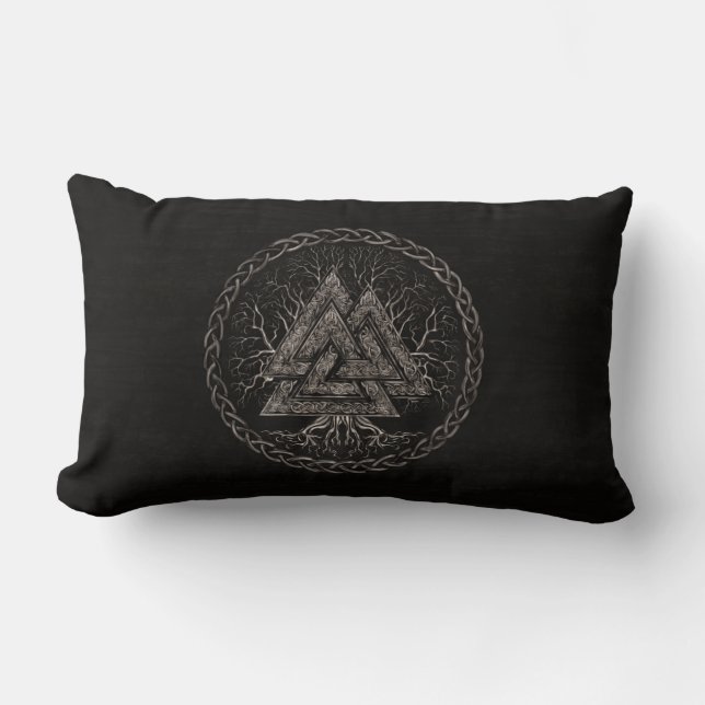 Valknut and Tree of Life Yggrdrasil Lumbar Cushion (Front)