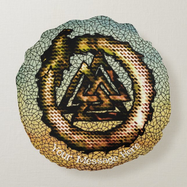 Valknut (Ouroboros) Round Cushion (Back)