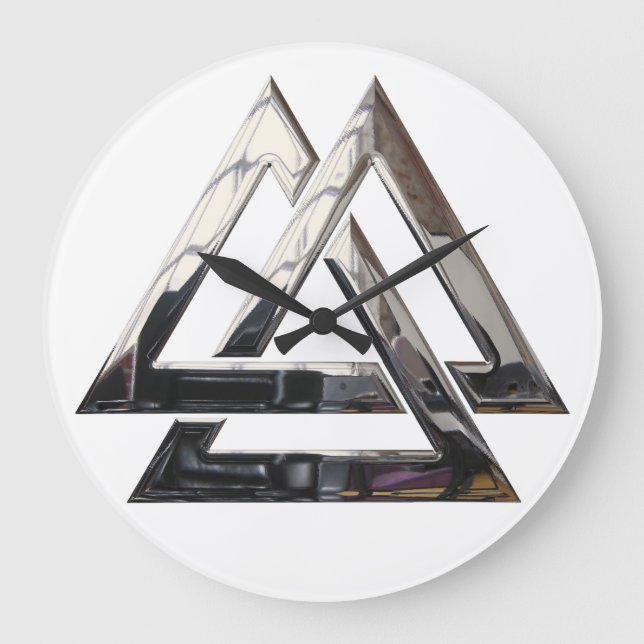 Valknut - silver large clock (Front)
