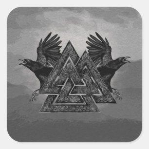 Valknut Symbol and Ravens Square Sticker