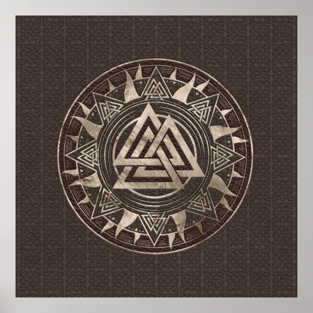 Valknut Symbol  - Brown Leather and gold Poster (Front)