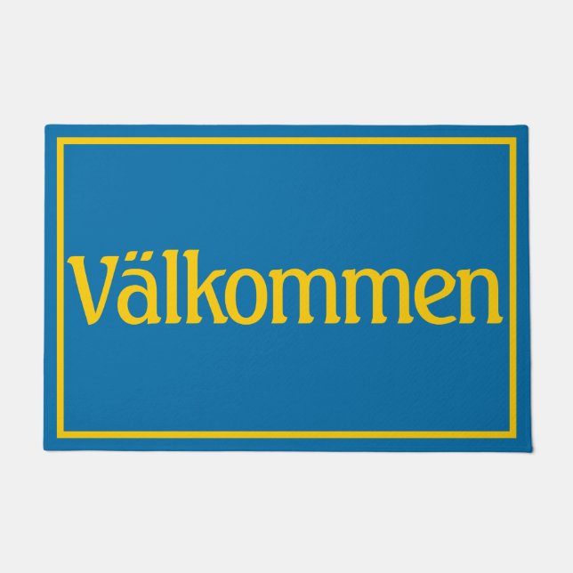 Välkommen Welcome in Swedish Flag Colours Doormat (Front)