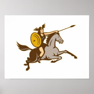 Valkyrie Riding Horse Retro Poster