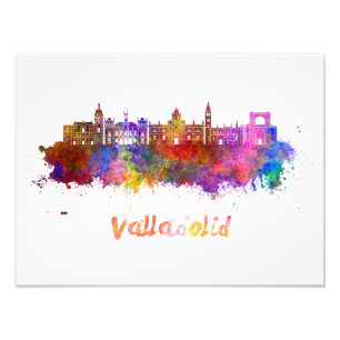 Valladolid skyline in watercolor photo print