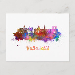 Valladolid skyline in watercolor postcard