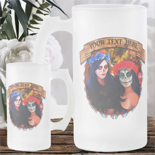 Vallarta Catrinas with Flowers & Candles 1718 Frosted Glass Beer Mug (Creator Uploaded)