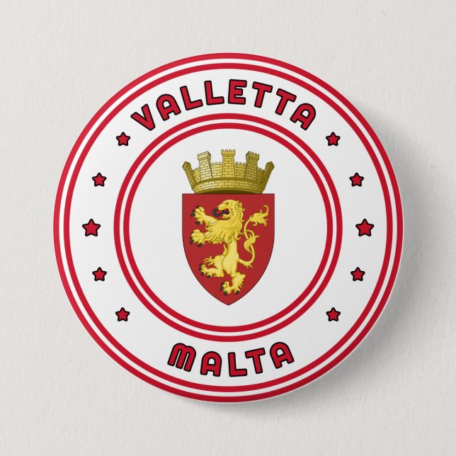 Valletta Coat of Arms, Malta 7.5 Cm Round Badge (Front)
