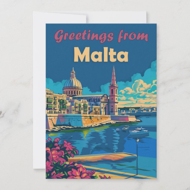 Valletta In Malta Flat Holiday Card (Front)