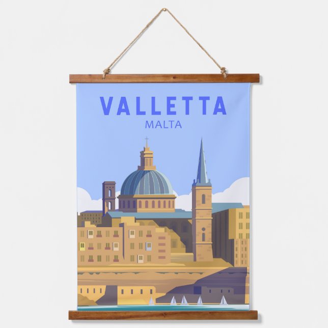 Valletta Malta Travel Vintage Art Hanging Tapestry (Front)