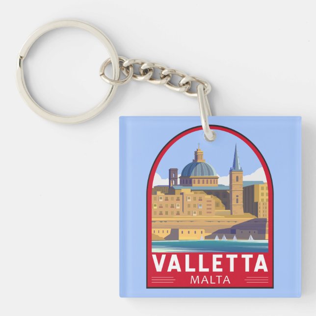 Valletta Malta Travel Vintage Art Key Ring (Front)