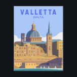 Valletta Malta Travel Vintage Art Postcard<br><div class="desc">Valletta vector art design. The walled city was established in the 1500s on a peninsula by the Knights of St. John,  a Roman Catholic order. It’s known for museums,  palaces and grand churches.</div>