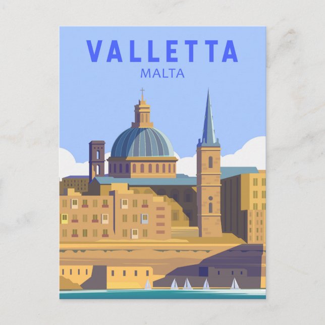 Valletta Malta Travel Vintage Art Postcard (Front)