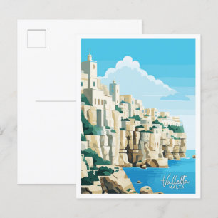 Valletta Malta Travel Vintage illustration Postcard