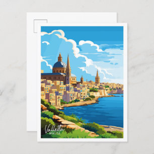 Valletta Malta Travel Vintage illustration Postcard