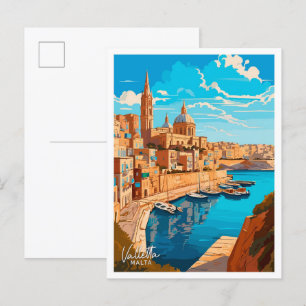 Valletta Malta Travel Vintage illustration Postcard