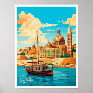 Valletta Malta Travel Vintage illustration Poster
