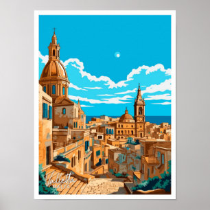 Valletta Malta Travel Vintage illustration Poster
