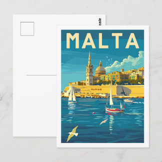 Valletta Malta Vintage Famous Travel Place Postcard